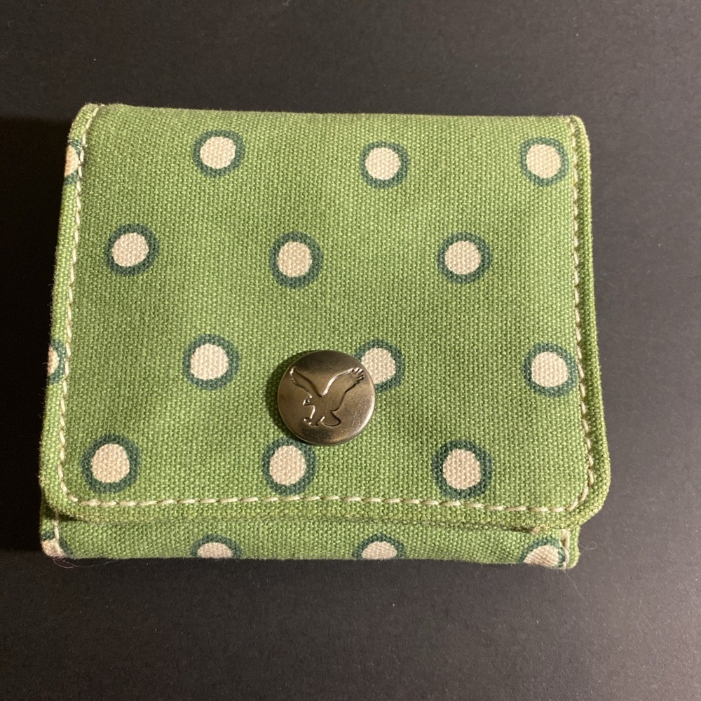 Wallet Green White Dots   By American Eagle Outfitters Fabric Wallet Snaps Boho